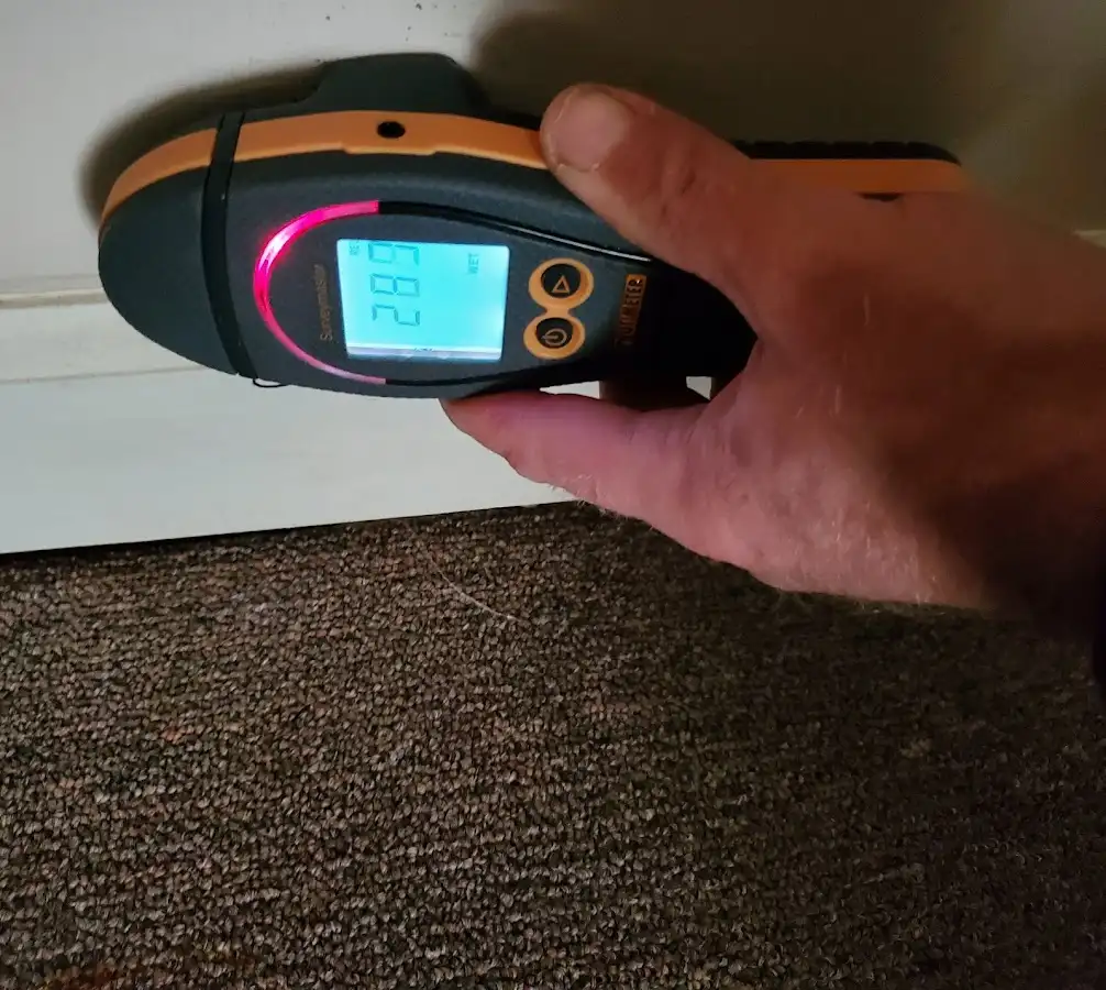 Moisture detection at baseboard during Storm Damage Restoration in Cedar Hill